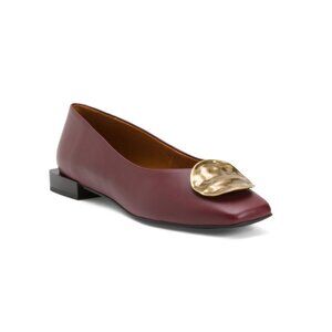 ANA PALMA Burgundy Made In Spain Leather Flats With Gold Tone Hardware